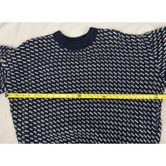 Vintage LL Bean Norwegian Birdseye Fair Isle Fisherman Wool Sweater Size L Blue - Picture 7 of 13